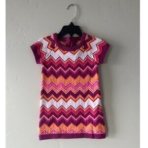 Crazy 8 Pink/Orange Chevron Striped Short Sleeved Sweater Dress- Size 12-18m